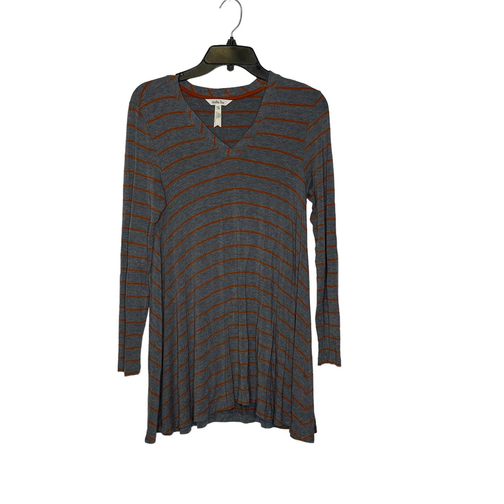 Matilda Jane Tunic Top Blouse Size XS Gray WIth Orange Stripes Stretch Blend